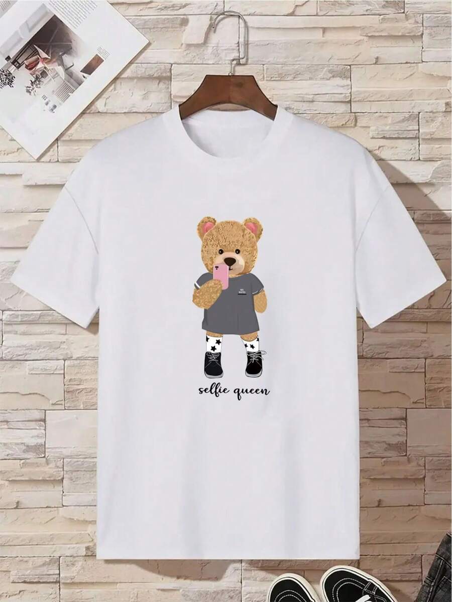 2026Camiseta con estampado de oso de caricatura y letra2026 - Blanco - Ver 1