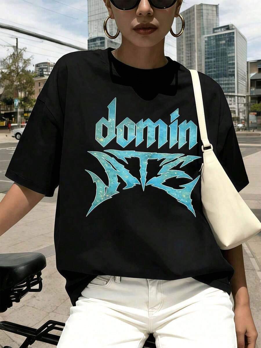 Oversized Graphic Tee In Urban Style, Premium Fabric, Bold Print, Urban Hip-Hop Style, Breathable. Everyday Wear - Black - View 1