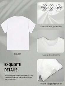 1 Piece Of Women's Pure Cotton Casual T-Shirt, With Simple And Elegant Design Print, Round Neck And Short Sleeve, Fun Street Style For Summer, Surprise Gift For Family And Friends, 180g 100% Cotton. - 白色 - 查看 3
