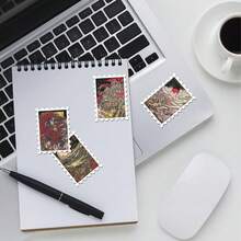 36pcs Oriental Mystical Art Stickers Pack | Aesthetic Traditional Chinese Red Floral & Architecture Graphics | Vinyl For Tablet, Water Bottle & Gift Decoration - Rectangle - View 8