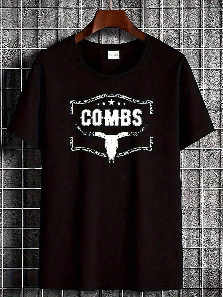 's & Wo's Heavyweight Lukee Comb Tour Country Music T-Shirt - COMBS Design And Bull Skull Icon, Soft And Breathable Fabric, Unisex Regular Fit Short Sleeve Tee For Concert Outfits, Casual Streetwear With Iconic Logo (Machine Washable) - Hit Of - 黑色 - 查看 1