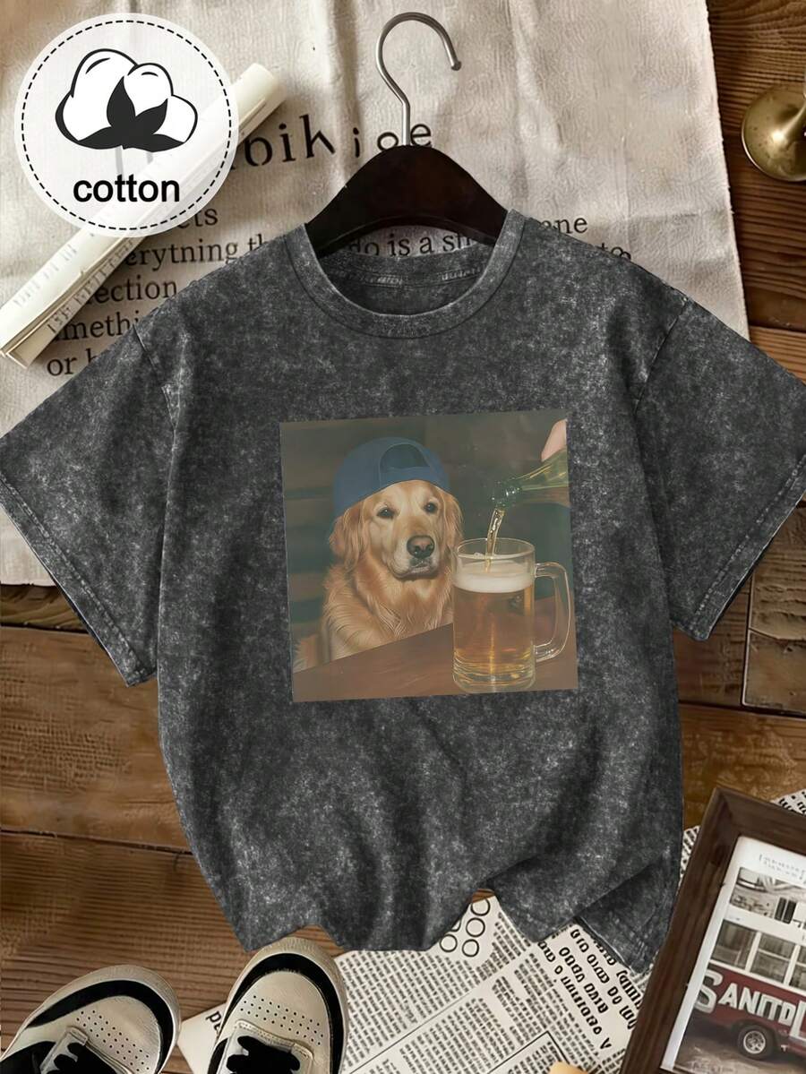 Áo thun Golden Retriever uống bia hài hước, áo thun meme chó, áo thun độc lạ hài hước, quà tặng trêu đùa thường ngày - màu đen - Xem 1
