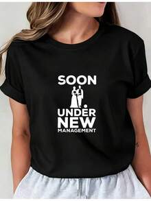 Camiseta Deportiva Casual para Mujer - Camiseta Negra de Cuello Redondo con Texto PRONTO BAJO NUEVA DIRECCIÓN - Elástica y Lavable aáquina, Ajuste Cómodo para Todas las Estaciones, para un Look Divertido y Casual. - Negro - Ver 6