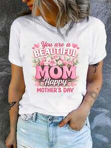 1 Piece. This Mother's Day T-Shirt Features A Floral Design And The Message 'You Are A Beautiful Mother, Happy Mother's Day'. This Casual Short-Sleeved, Crew-Neck T-Shirt Is An Ideal Way To Honor Mothers. Suitable For Both Men And Women. 180g 100% Cotton. - 白色 - 查看 12