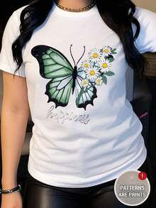 Fashion Printed T‑Shirts for Women, Oversized Streetwear Tops, Comfortable and Stylish All‑Match Summer Tees1 Estampado de Insectos Letras Mariposa Casual Fiesta Dulce Sexy Elegante Ninguno Casa Noche de fiesta Vacaciones Deportivo Boda Oficina viaje Despedida de soltera Ce Sesión de fotos verano Mariposa - Blanco - Ver 5