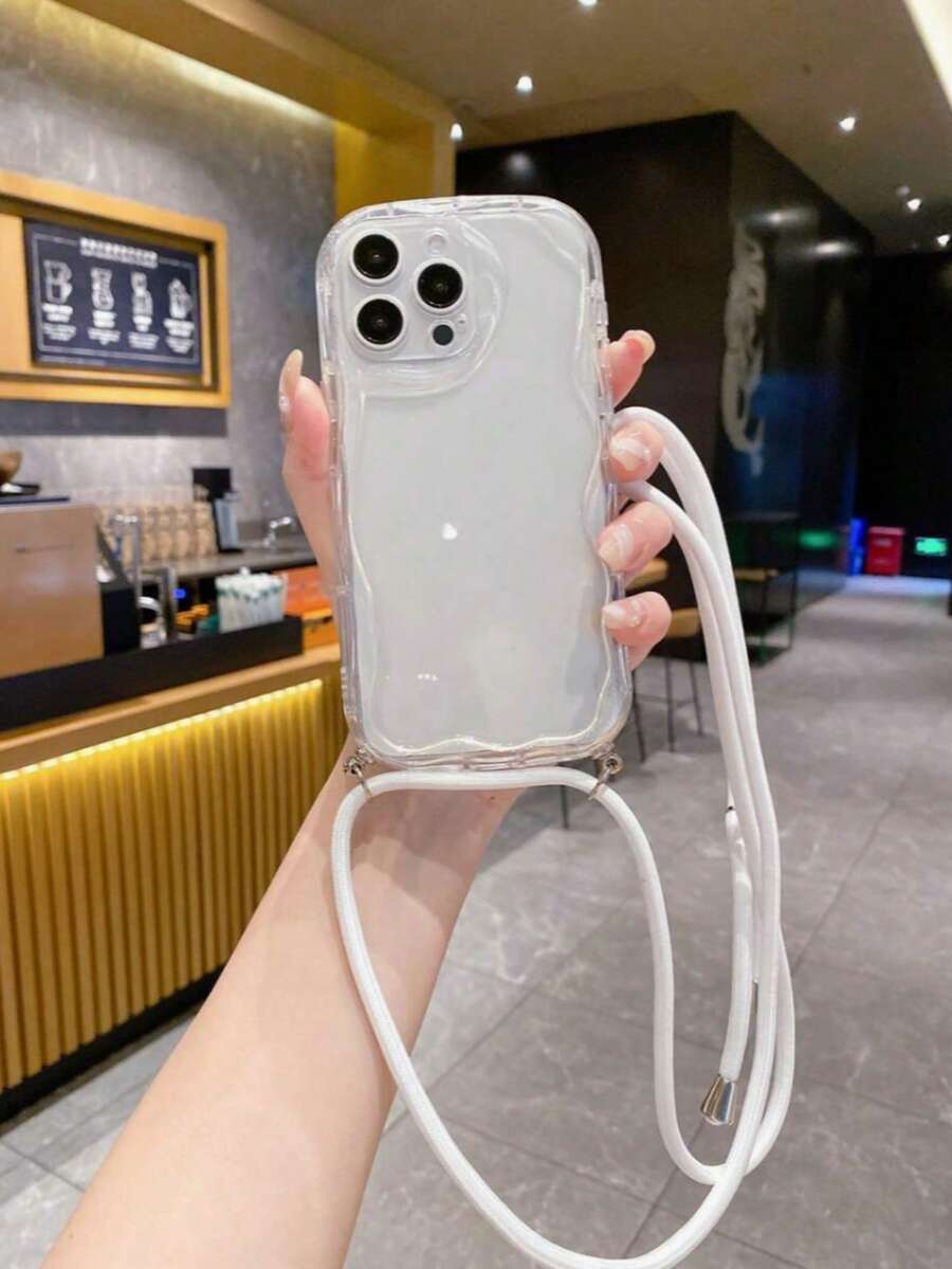 1件极简白色挂绳+TPU材质透明奶油色图案全包防摔手机壳，加厚防滑保护套，兼容、荣耀等手机 - 無色 - 查看 1
