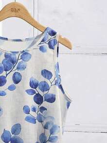 Camiseta sin mangas de cuello redondo con estampado floral casual, adecuada para el verano y el regreso a la escuela - Multicolor - Ver 4