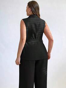 de mujer para verano y otoño, ropa de mujer de negocios, ropa de moda casual para ir y venir, ropa de vacaciones, ropa de oficina, ropa casual de negocios, ropa de orgullo, ropa de talla grande, blazer sin mangas de un solo pecho de unicolor, - Negro - Ver 2