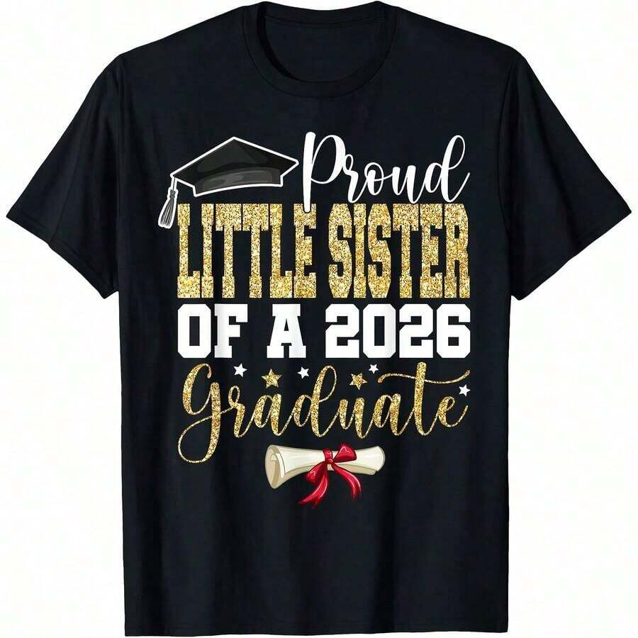 Cute Unisex Premium Casual T-Shirts, "Super Proud Aunt Of 2026" Graduation Family T-Shirt, Comfortable Loungewear, Everyday Fashion, Party T-Shirt, Unisex Style, Gift T-Shirt, Sizes S - XXXXL, Black - 黑色 20 - 查看 1
