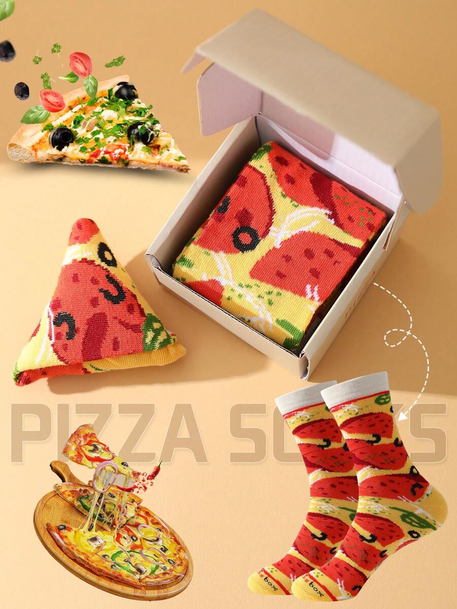 CREATOR SOCKS - 1 đôi tất dài đến bắp chân hình bánh pizza ngộ nghĩnh, thiết kế hộp quà sáng tạo hình bánh pizza dễ thương và độc đáo, thích hợp làm quà tặng bất ngờ cho các dịp sinh nhật/tiệc tùng/ngày gia đình/đám cưới/Ngày của Cha/lễ tốt nghiệp.