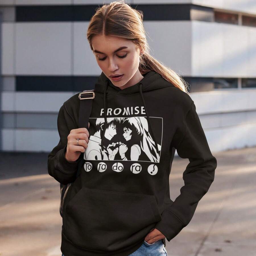 Unisex Toradora Taiga Aisaka Promise Anime Hoodie, Ryuji Takasu Manga Sweatshirt - Negro - Ver 1