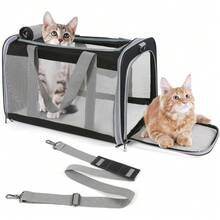 For Large Cats Of 20 Lbs, Collapsible Carrier Bag For Big Cat Or 2 Kittens,Soft Sided Puppy Carrier With Sturdy Travel Transport Strap, Adequate Ventilation, 4 Mesh Windows (Black) - 1 - View 2