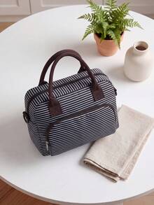 1Piece Portable Lunch Bag Large Reusable Insulated Lunch Box Bento Pouch Dinner Insulation Bag Student Thickened Cute Lunch Fruit Bag Pink Strawberry Stripe Leopard Print Small Floral Bag For School School Accessories School Stuff - Stripe - 查看 4