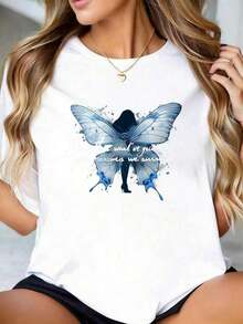 Under The Radar Women's Crew Neck T-Shirt With Custom And Interesting Print, "Strength Is What We Win And Love Is What We Survive" With Butterfly Graphic, Ideal For Gifts - Vintage Urban Style, Unisex, Cotton, Short Sleeve, Crew Neck. - 白色 - 查看 1