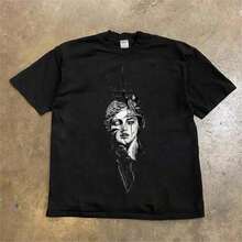 Camiseta de Verano con Estampado de Anime Chiikawas, Estilo Vintage Japonés, de Algodón Puro, Camiseta de Moda de Manga Corta para Hombre |   Diseño exquisito |   Suelto y cómodo |   Fácil de combinar | - Negro - Ver 8