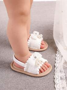 Giày sandal mùa hè cho bé gái sơ sinh, đế mềm, có nơ hoa, thích hợp cho đám cưới hoặc tập đi, giày tập đi cho bé từ 3-18 tháng tuổi. - trắng - Xem 8
