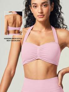 UONNOU Áo tank top thể thao quây ngực xếp ly - Hồng - Xem 2