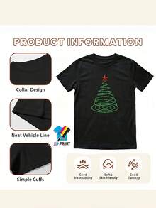 Women's T-Shirt: One Piece Of Women's Casual T-Shirt With A Minimalist Spiral Green Christmas Tree Print And Bright Red Star Decorations, Perfect For Holiday Parties, Family Gatherings, And Everyday Casual Wear. Available In Various Colors And Sizes. Women's T-Shirts. - 黑色 - 查看 5