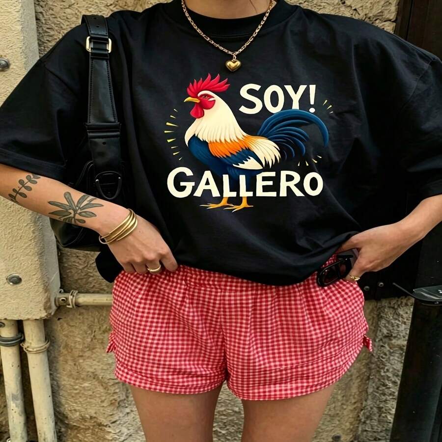 Cute Daily Casual Graphic T-Shirt 100% Cotton Oversized Soft Breathable Casual Crewneck Short Sleeve Top Street Style Aesthetic Daily Fashion Lovers Casual Wearers Daily Outfit Enthusiasts Gift Givers - 黑色 - 查看 1