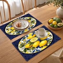 1pc Lemon Striped Linen Placemat, Breakfast Mat, Coffee Coaster, Bowl Pad, Kitchen Accessory, Easy To Clean Dining Mat, Suitable For Home, Restaurant, Dining Decor, Holiday Gift, Gift For Friends, Multi-Piece Set - Multicolor - View 10