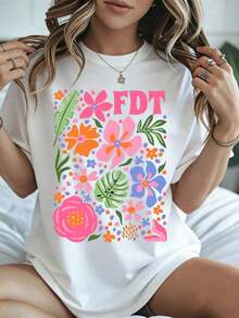 Easter Floral T-Shirt With Flower Print, White, Spring Summer Casual Wear - White - View 8