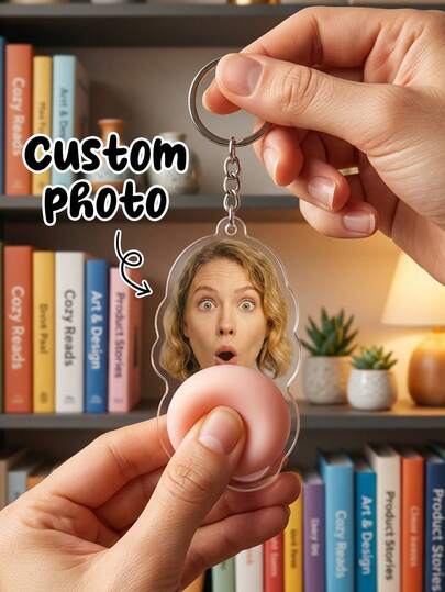 1pc Custom Photo Squishy Butt Keychain, Personalized Funny Acrylic Keychain With Custom Face Butt Squeezable Keychain, Novelty Prank Gift Keychain, Customizable Photo Keychain, Humorous Gag Gift For Friends,Personalized Gift,Mother's Day Gift,Fathers Day Gifts