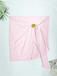1 pieza Falda A-line de gasa con lazo lateral de unicolor, cubre para mujer en verano - Rosa 2 - Ver 3