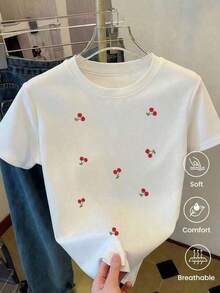 Camiseta de manga corta de moda primavera-verano 2026, fabricada en México. Estampado con diseños de dibujos animados, estilo para parejas, adecuado para uso en interiores y exteriores. Paquete de una sola pieza, cuello redondo clásico, diseño unisex, ideal para ocasiones de oficina y casuales. - Blanco - Ver 3
