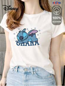 This 100% Cotton T-Shirt Is Of Excellent Quality, Guaranteeing Exceptional Softness To The Touch. It Features A Round Neck With A "Disney Stitch Ohana Sleepy" Print And Short Sleeves. - 白色 - 查看 1