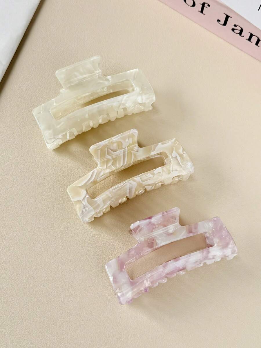 1个/2个/3个装 女士优雅醋酸纤维大理石纹方形发爪夹，时尚装饰配饰，适合马尾辫，适合日常外出发型，春夏秋冬发夹，女士度假装扮发饰，女士度假发夹