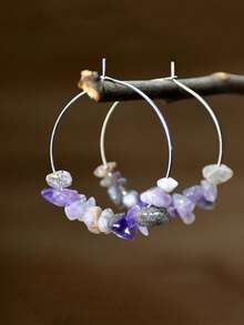 Pendientes de aro con piedras de colores asimétricos, pendientes de círculo grande exagerados, joyería de estilo de vacaciones de alta gama al por mayor - pendientes - Ver 15