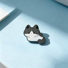 牛猫珐琅胸针 时尚装饰胸针 衣领徽章 包包徽章 珠宝礼品 - 黑與白 - 查看 1