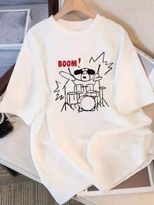 Camiseta de mujer% algodón, camisetas vintage de algodón para mujer, de manga corta, diseño único con estampado, nuevo estilo de verano 2026, corte holgado, manga media, top adelgazante para estudiantes,% algodón para mujer. - Blanco - Ver 8