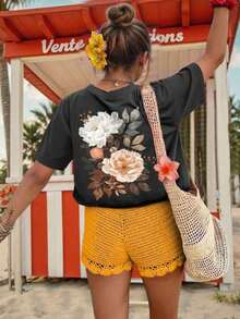 Women's Plus Size Short Sleeve T-Shirt With Round Neck, Loose Fit, Casual - 深灰色 4 - 查看 3