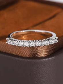 Nhẫn đôi cổ điển bốn chấu tròn đính đá Cubic Zirconia tổng hợp, quà tặng đính hôn/Ngày Valentine. - trắng - Xem 2