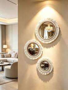 OBOVAY 1 chiếc gương treo tường thủ công dệt theo phong cách Boho, trang trí tường có tua rua, trang trí tường phong cách Bohemian, thiết kế thủ công, trang trí tường cao cấp, gương acrylic phong cách Boho, thích hợp cho phòng ngủ, phòng khách, phòng ngủ. - Màu be - Xem 7