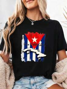 Camiseta con Bandera para el Mes de la Herencia Hispana Cubana --4 camisetas de mujer - Negro 2 - Ver 3