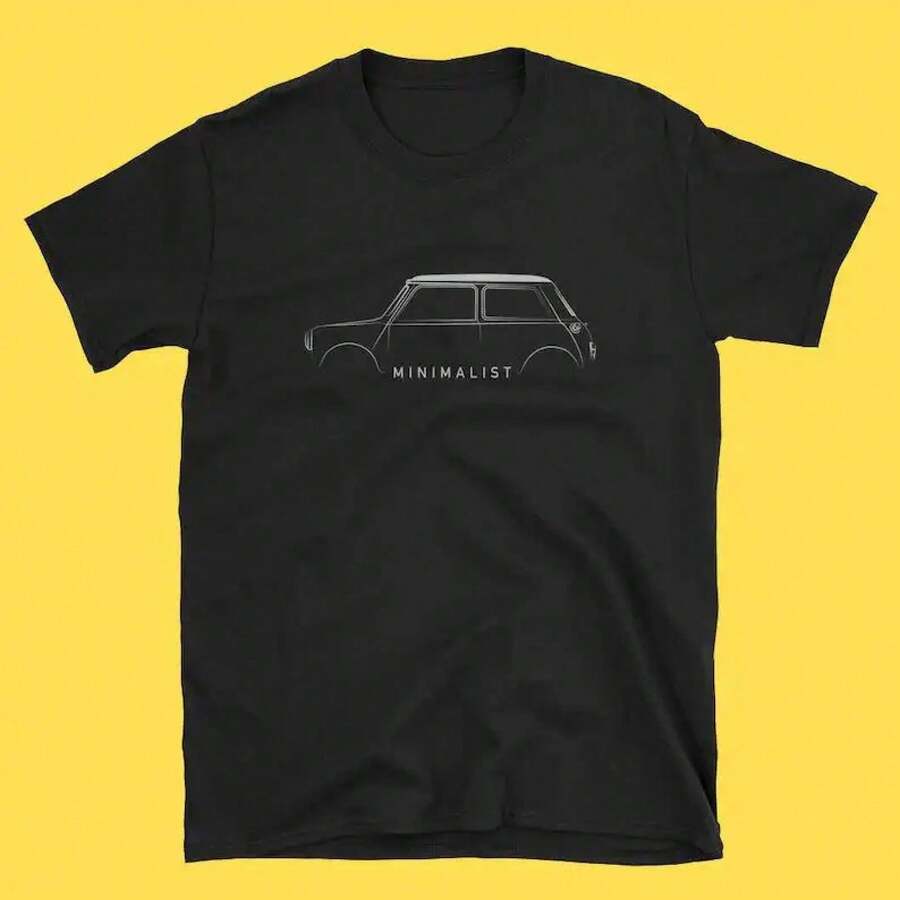 Minimalist Unisex Austin Mini T-Shirt, Classic Mini T-Shirt, Mini Clubman T-Shirt, Morris Mini T-Shirt, Mini LTD8 GW0T Birthday Gift Idea - 黑色 - 查看 1
