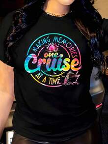 Creando Recuerdos Una Crucero a la Vez Camiseta de Mujer Casual con Cuello Redondo y Manga Corta, Diseño Colorido Tie-Dye con Gráficos de Sol y Barco, Atuendo Divertido para Vacaciones de Verano para Entusiastas de Viajes. Camiseta de Algodón, Regalo Ideal. - Negro - Ver 10