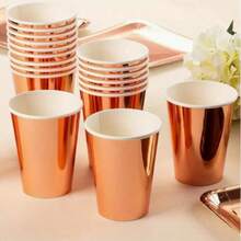 50/25pcs 9oz Disposable Cups, Thick For Hot/Cold Drinks, Tea, Coffee, Milk, Juice, Ideal For Birthday, Wedding, Anniversary Party, Camping, Kitchen, Christmas, Thanksgiving, Halloween Decoration - Gold, Silver and Rose Gold - View 10