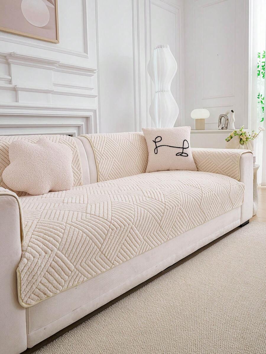 1pc Bohemian Style Thick & Soft Sofa Cushion, Made Of Machine Washable Velvet Fabric, Suitable For 1-4 Seater Sofa, Perfect For Living Room, Bedroom, Office And Home Decor - White - View 1