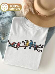 Camiseta con estampado gráfico, manga corta, cuello redondo, top casual para verano y primavera, ropa de mujer, ropa de invierno para mujer - Blanco - Ver 7