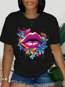 Limited Time Offer, Limited Quantity Available, Lightning, Women's Shirts, Women's T-Shirts. Women's Casual Short-Sleeved Crew Neck T-Shirts, Ideal For Spring And Summer, With Graphic Print. - 黑色 - 查看 10