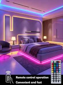 Tira de luz LED neón RGB de 44 teclas con control remoto + alimentada por USB - Cambio de color, regulable, con control remoto, apta para dormitorio, TV, resistente al agua, decoración de RV, decoración de fiesta, tira de luz neón flexible, DIY - luz colorida - Ver 4