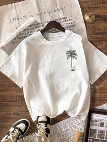 Camiseta de Verano de Manga Corta para Mujer, Estilo Casual con Estampado de Palmeras, Cuello Redondo, Camiseta de Playa, Camiseta para Mujer, Camiseta para Hombre, Estilo Unisex, Camisetas para Vacaciones, Camiseta de Regalo, Camiseta para Fans, Camiseta de Algodón, Tallas S-5XL, Negra, 100% Algodón - Blanco - Ver 2