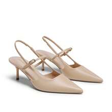 Mary Jane Shoes Women Kitten Slingback Pointed Closed Toe Heels Dress Party Casual Comfortable Pumps Shoes - 杏色 - 查看 6