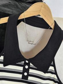 Top sin espalda con cuello de halter a rayas, estilo francés, para mujer.Verano, adelgazante y rejuvenecedor - Multicolor 2 - Ver 6