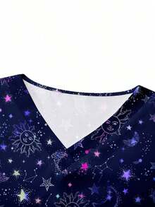 Top de pijama de enfermera con estampado de perros afgano, caniche, doberman, dálmata, escote en V, manga corta con bolsillos y aberturas laterales, camisa de uniforme de moda para mujeres, ropa para amantes de las mascotas - Azul marino - Ver 3
