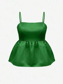 2026 Primavera/Verano Elegante Parte Superior de Tirantes Finos con Cuello Cuadrado y Espalda Descubierta en Color Rosa con Volantes en el Bajo y Conjunto Morado, Ropa de Vacaciones para Mujer, Estilo Callejero, Atuendo de Cumpleaños, Ropa de Crucero, Vestimenta de Vacaciones, Conjunto de Mujer, Ropa de Verano, Moda Primaveral, Atuendo de Concierto - Verde - Ver 9