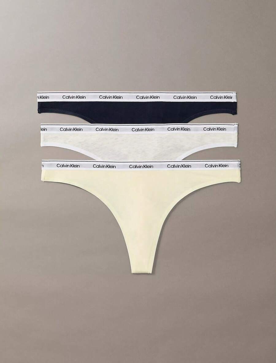 Calvin Klein CalvinKlein Icon Logo 3-Pack Low Rise Thong Underwear Women Panties QD5209 - Pear Sorbet Multi - 查看 1